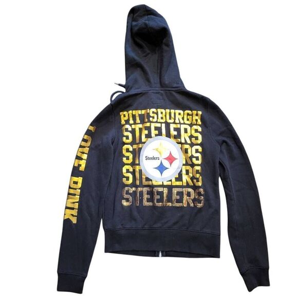 PINK Victoria's Secret Tops - Vintage PINK Victoria's Secret NFL Hoodie Women's Medium Black Sequin Steelers